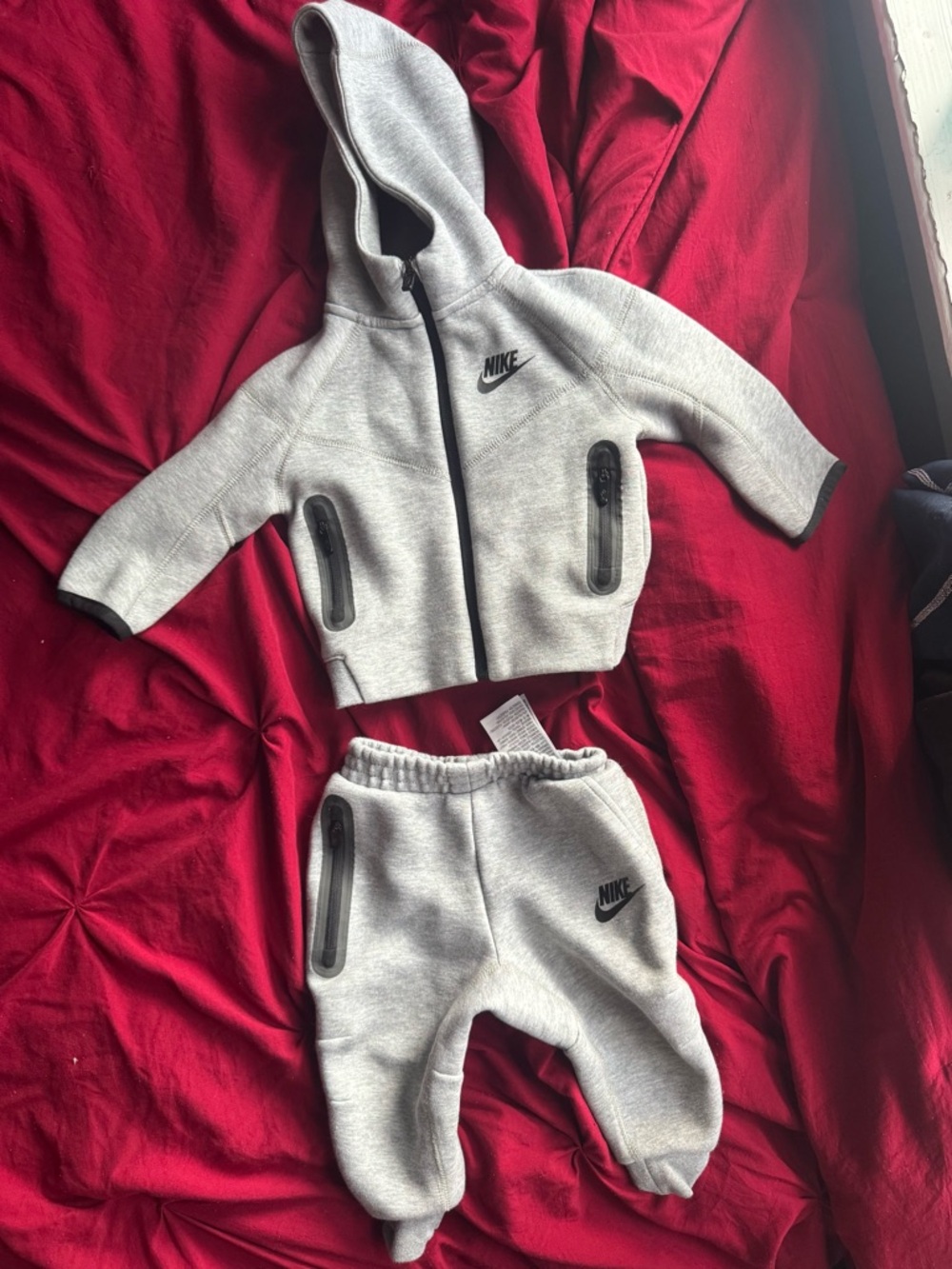 Nike tech baby Light Gray Hooded Sweatshirt & Joggers Set